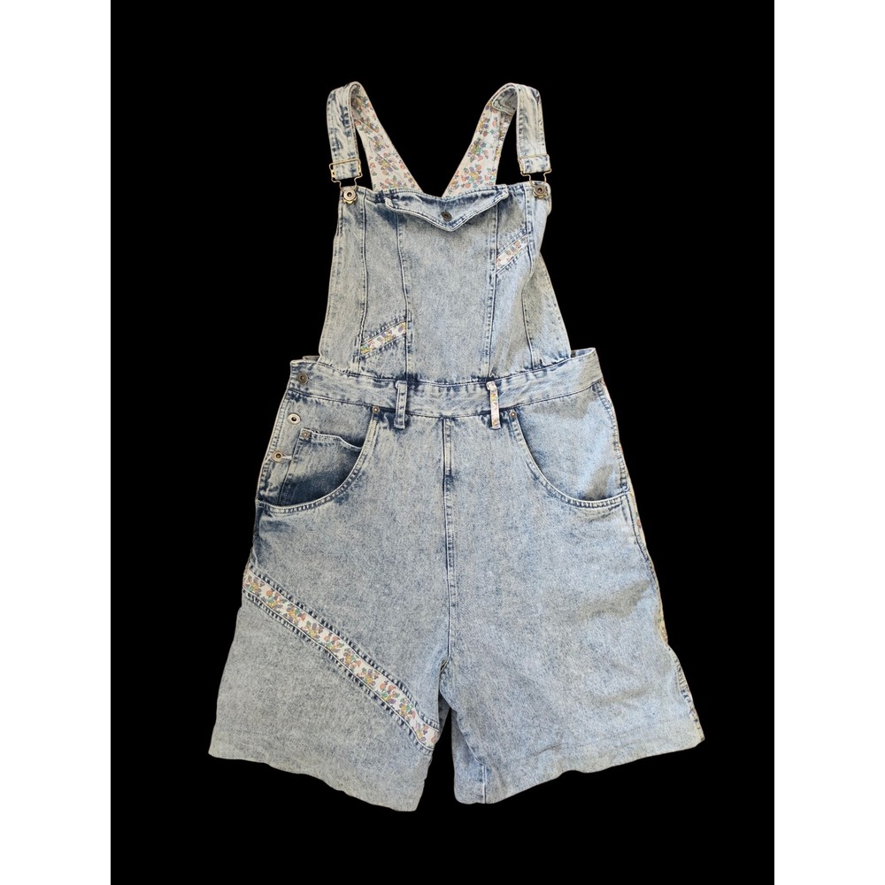 Pinot Noir VTG Washed Blue Fruit Accents Maximalist Denim‎ Overall sz 5 (XS-S)
